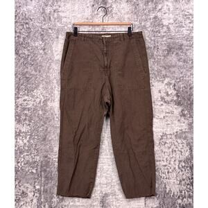 Nili Lotan Luna Pants 10 Womens Army Brown Green Cotton Linen